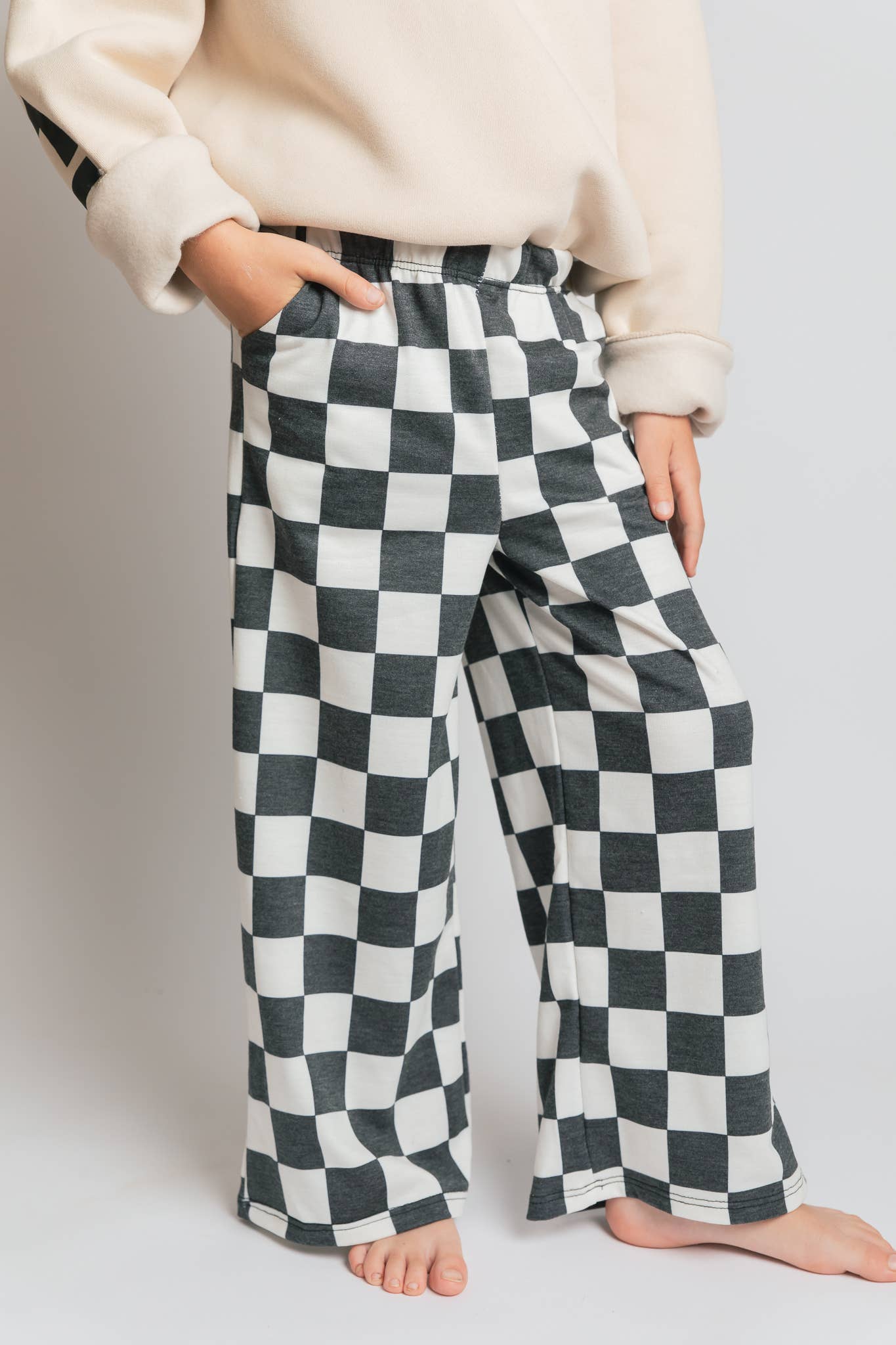 Kids High Waist Checkered Pant