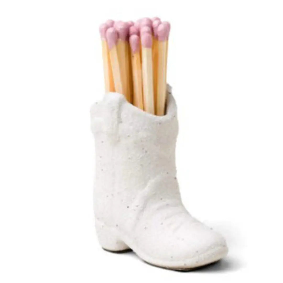 White Cowboy Boot Match Holder