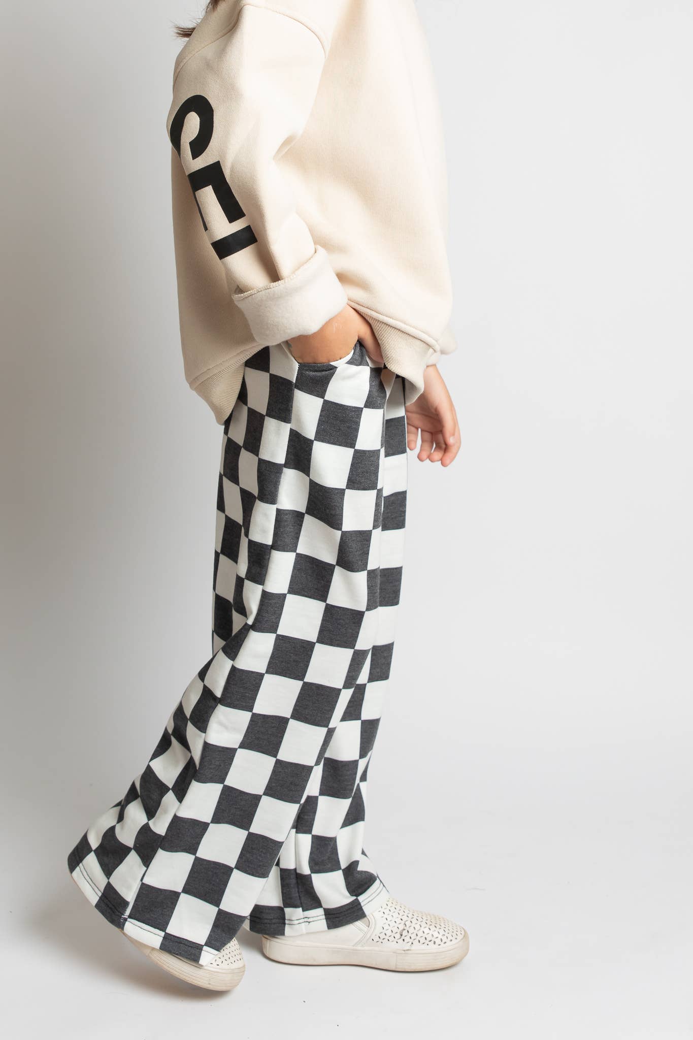 Kids High Waist Checkered Pant