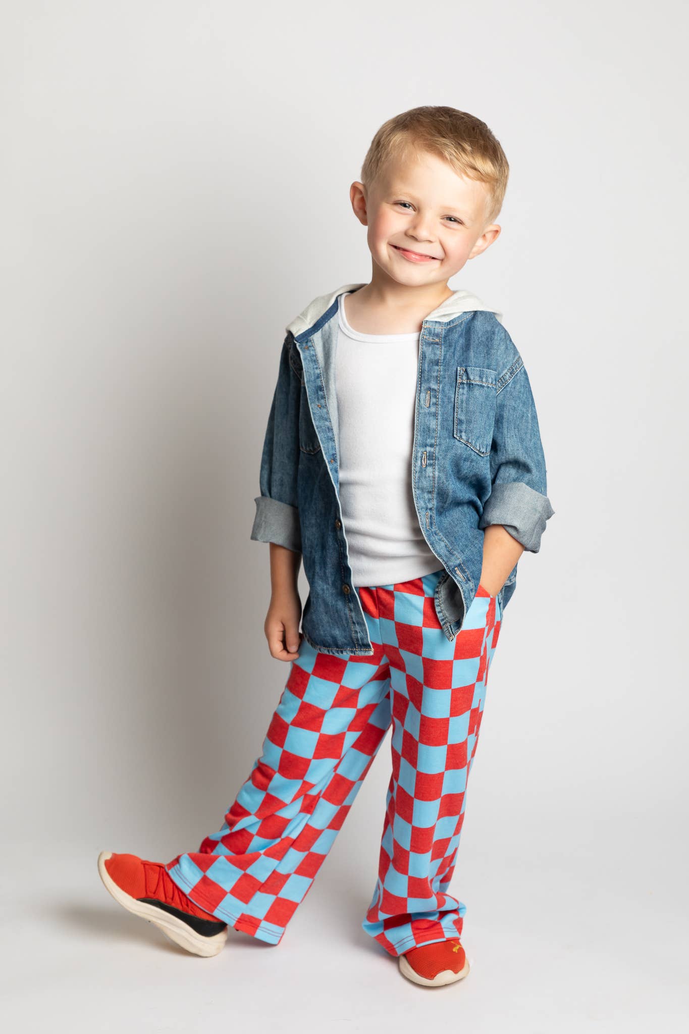 Kids High Waist Checkered Pant