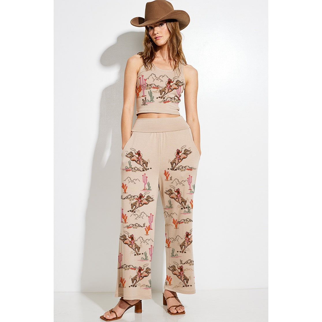 Cowgirl Crop Tank Top and Maximized Pants Set