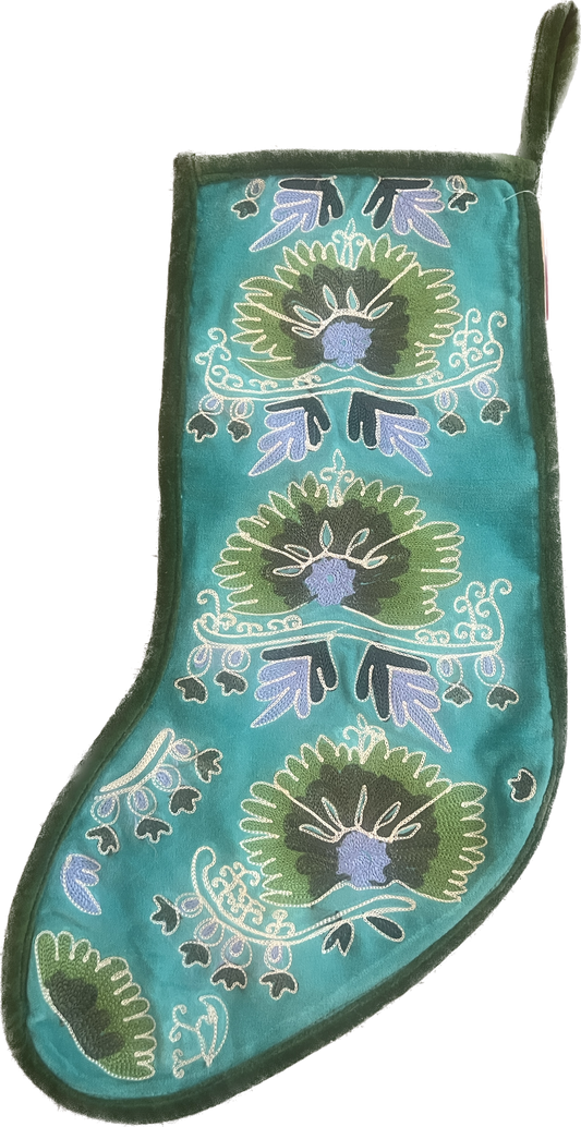 Blue Spruce Velvet Stocking