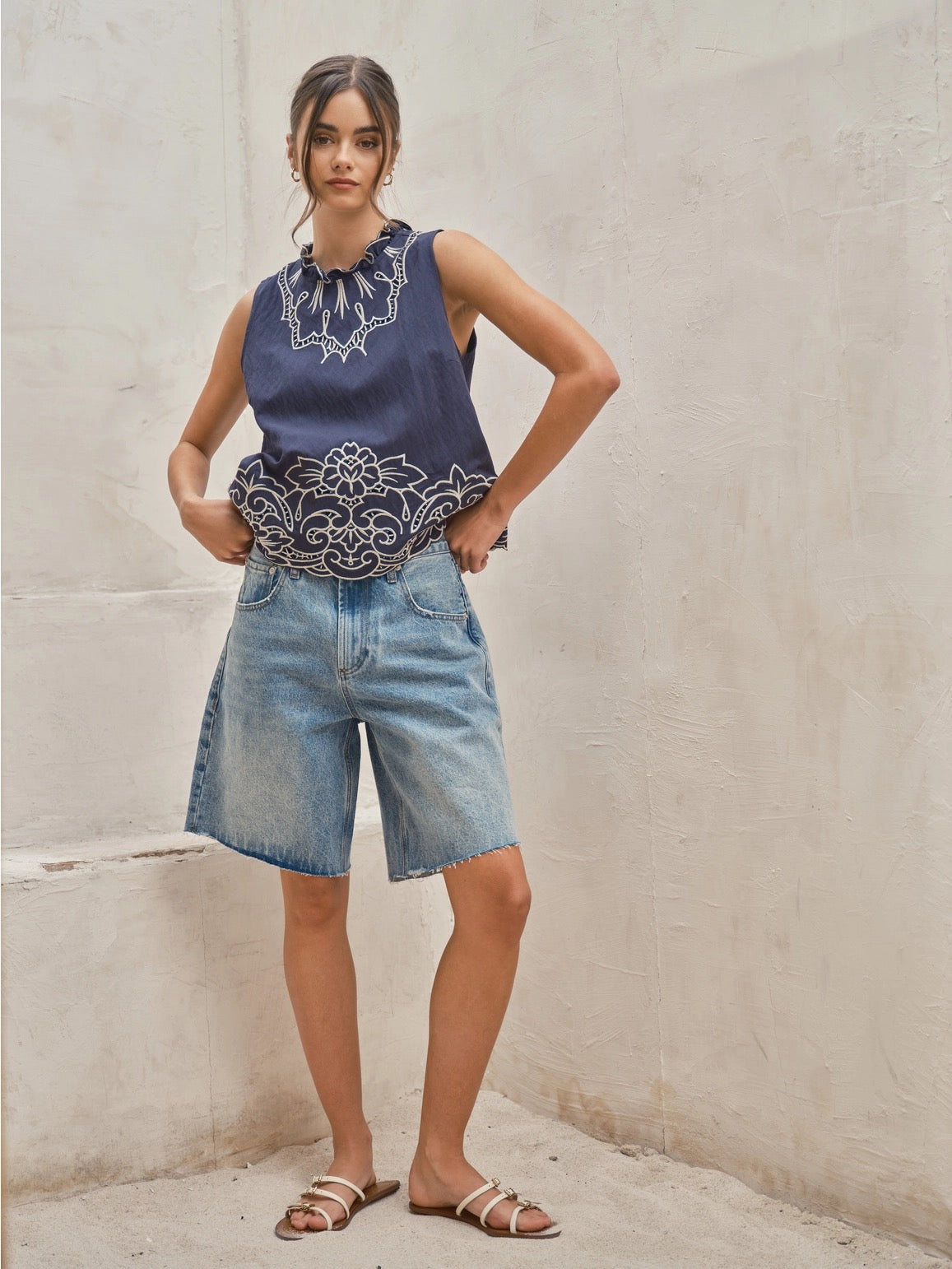 Wide Leg Retro Bermuda Denim Shorts
