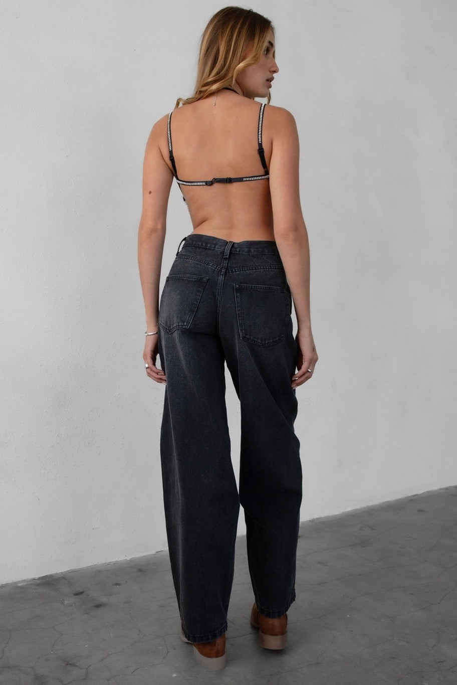 Kelsey Embellished Black Denim Mid Rise Jeans