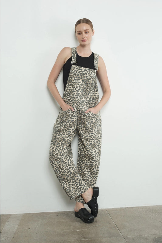 Slouchy Relax Fit Animal Print Denim Overall