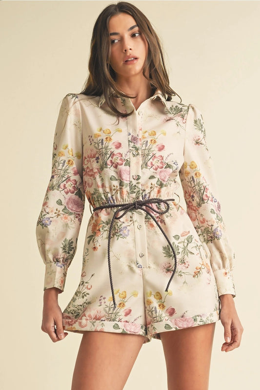 Belted Cream Floral Playsuit