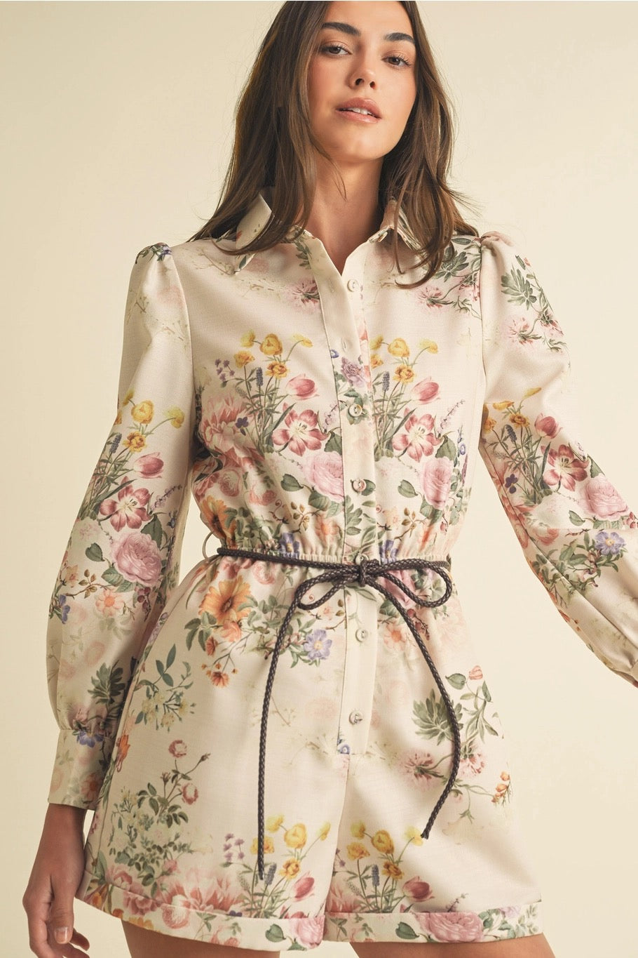 Belted Cream Floral Playsuit