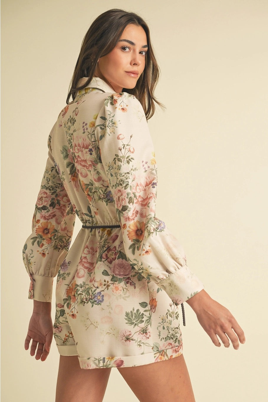 Belted Cream Floral Playsuit