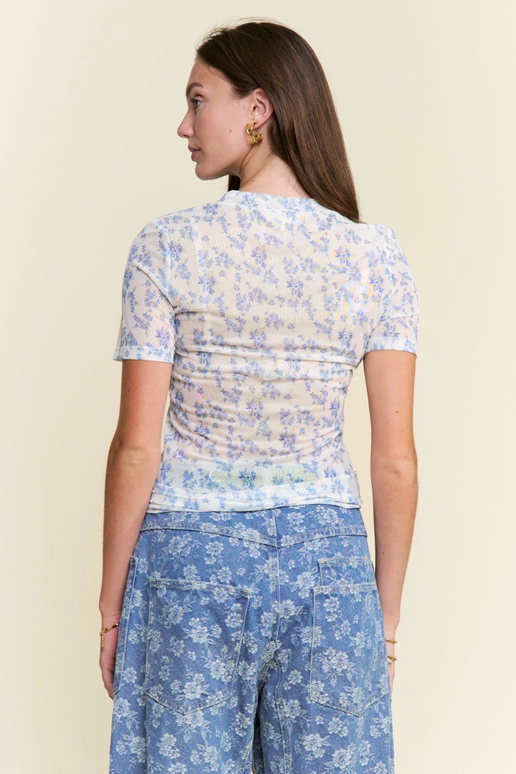 Floral Short Sleeve Mesh Top