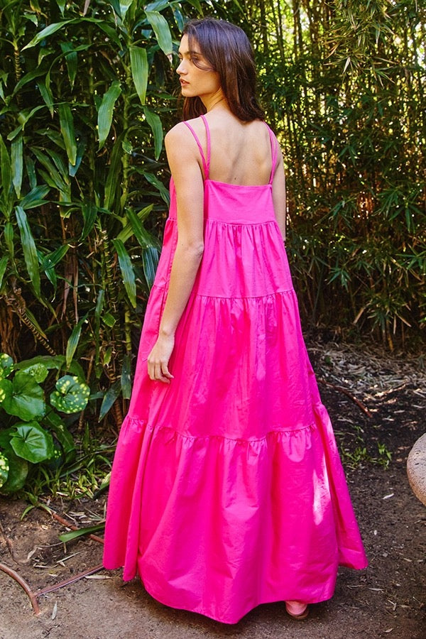 Strappy Tiered Poplin Maxi Dress