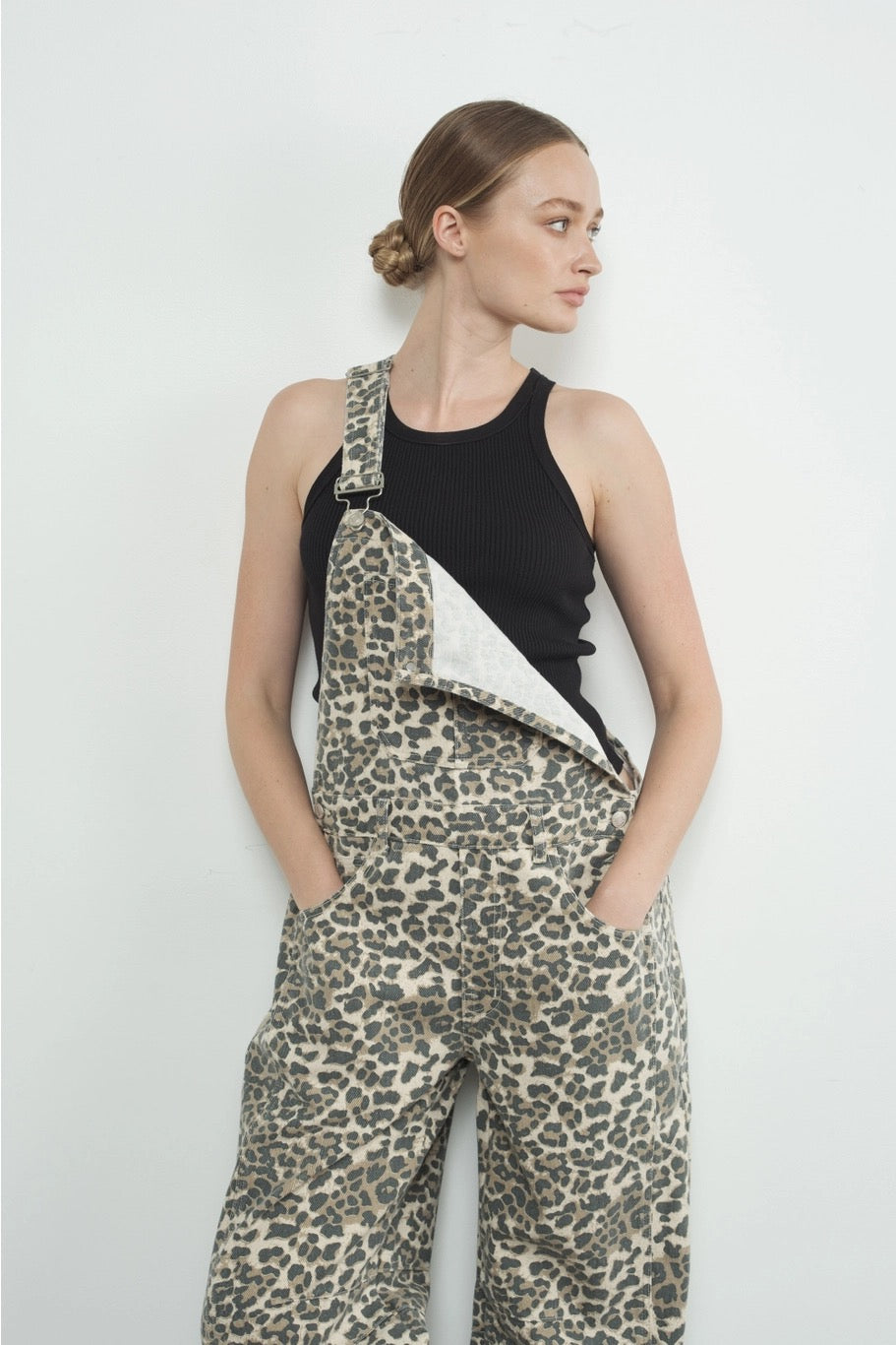 Slouchy Relax Fit Animal Print Denim Overall