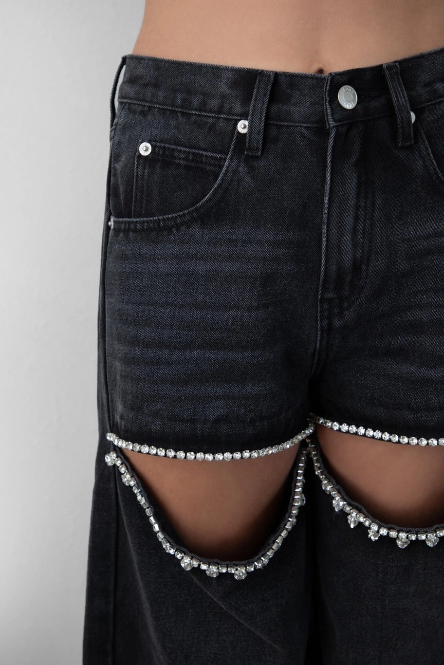Kelsey Embellished Black Denim Mid Rise Jeans