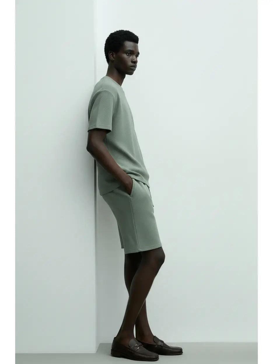 Men's Short Sleeve Textured T-Shirt & Short Set