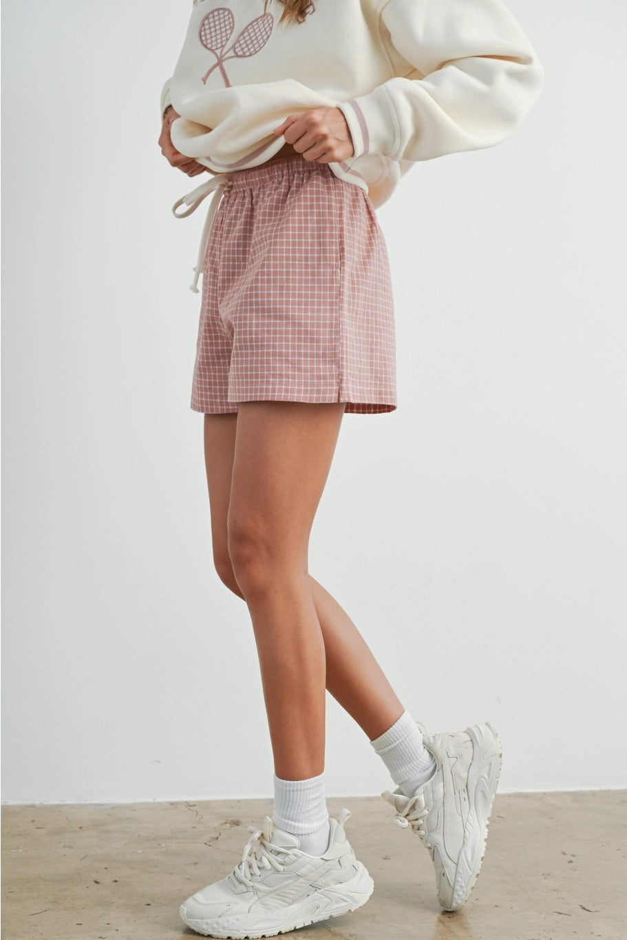 Elastic Drawstring Check Boxer Shorts