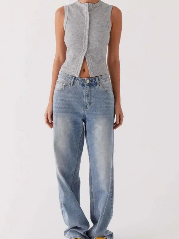 Ribbed Buttoned Tank Top Vest