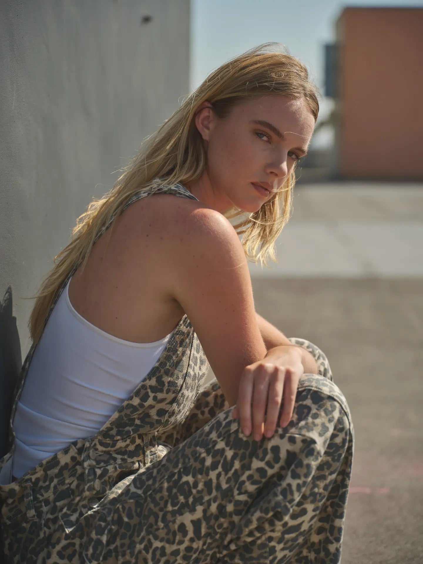Slouchy Relax Fit Animal Print Denim Overall