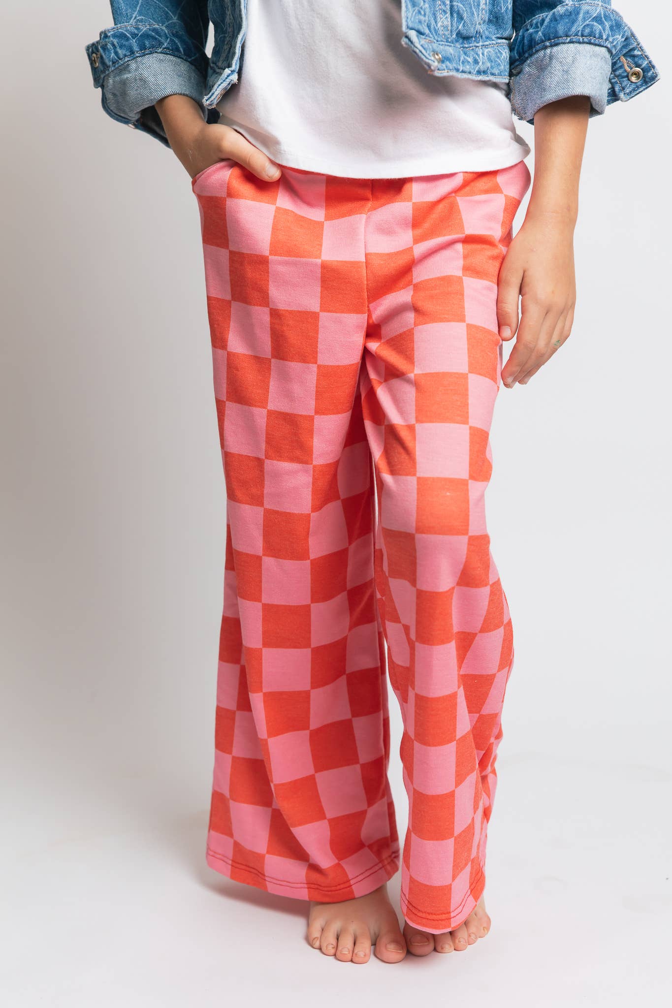Kids High Waist Checkered Pant