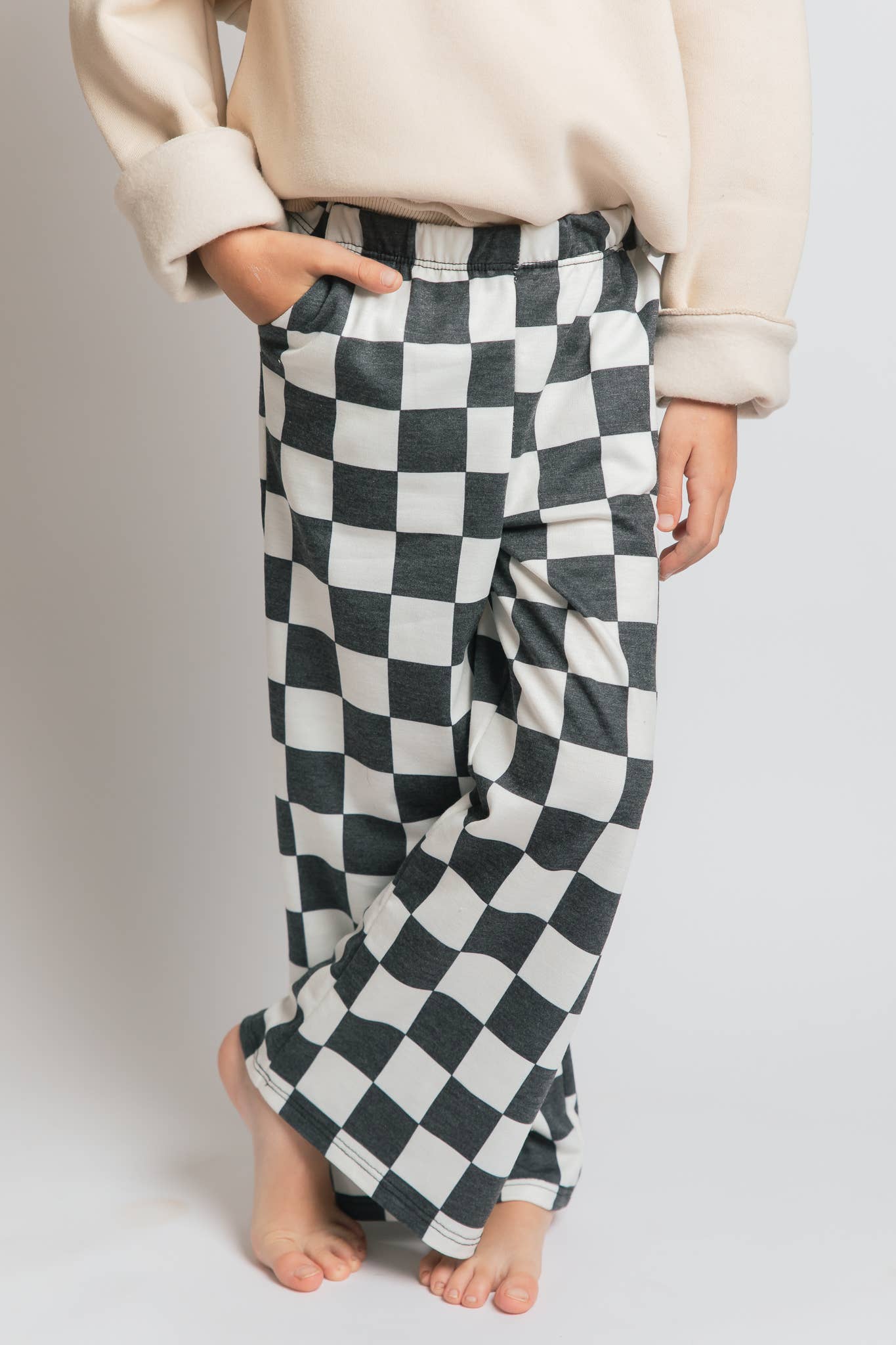 Kids High Waist Checkered Pant