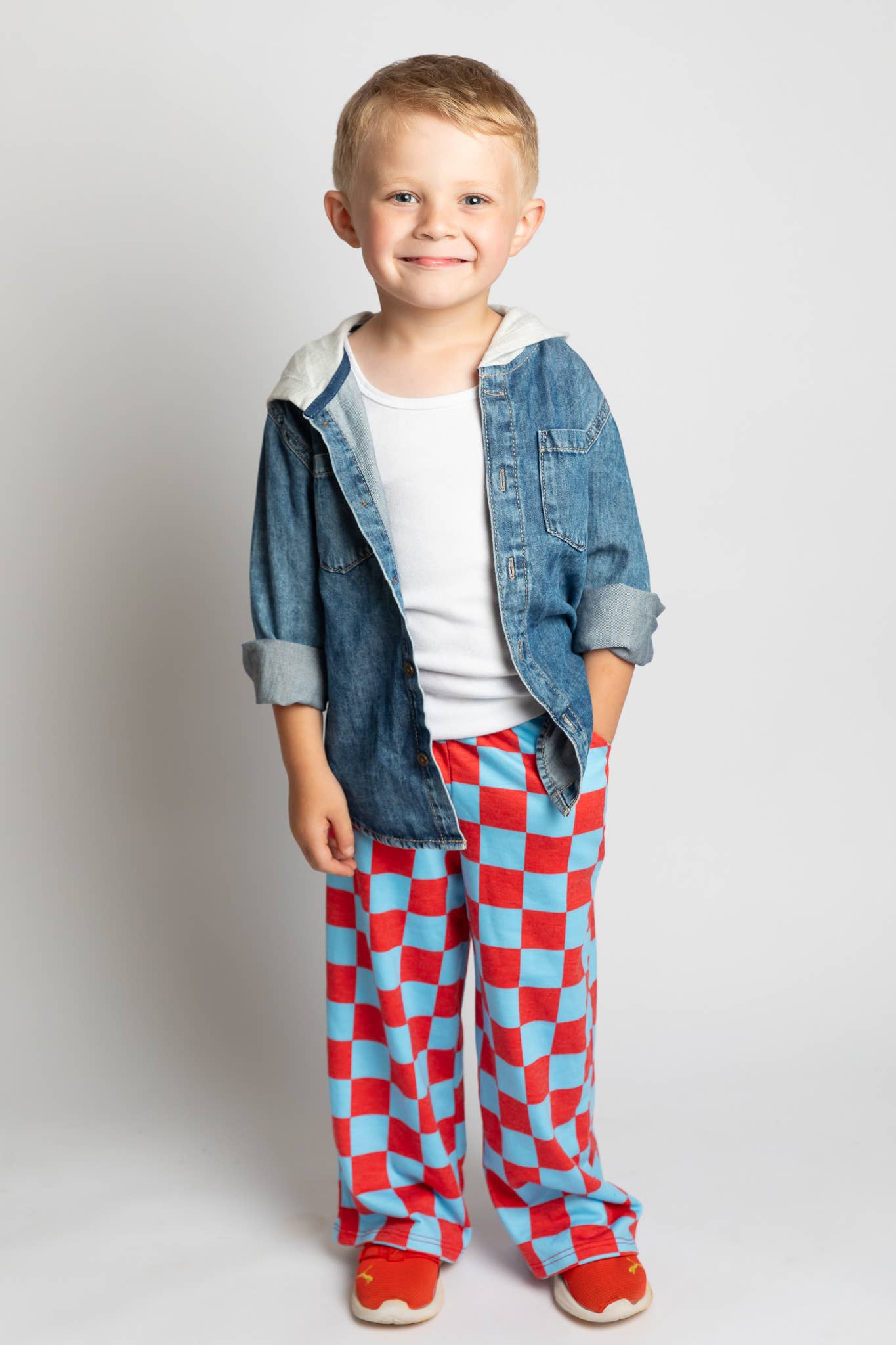 Kids High Waist Checkered Pant