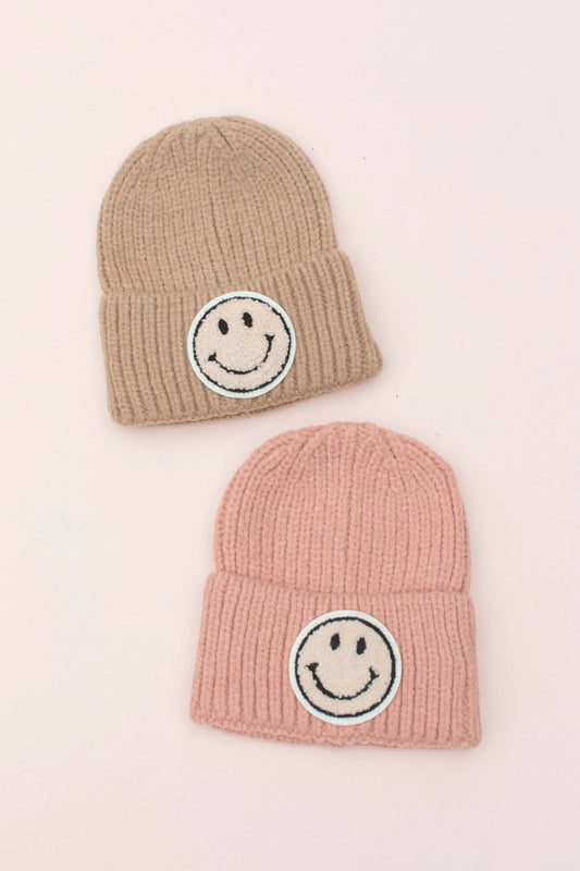 Kids Smile Knit Beanie- Beige