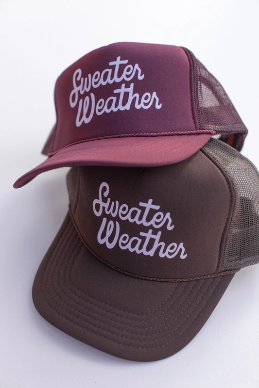 Fall Sweater Weather Trucker Hat Cap-Brown