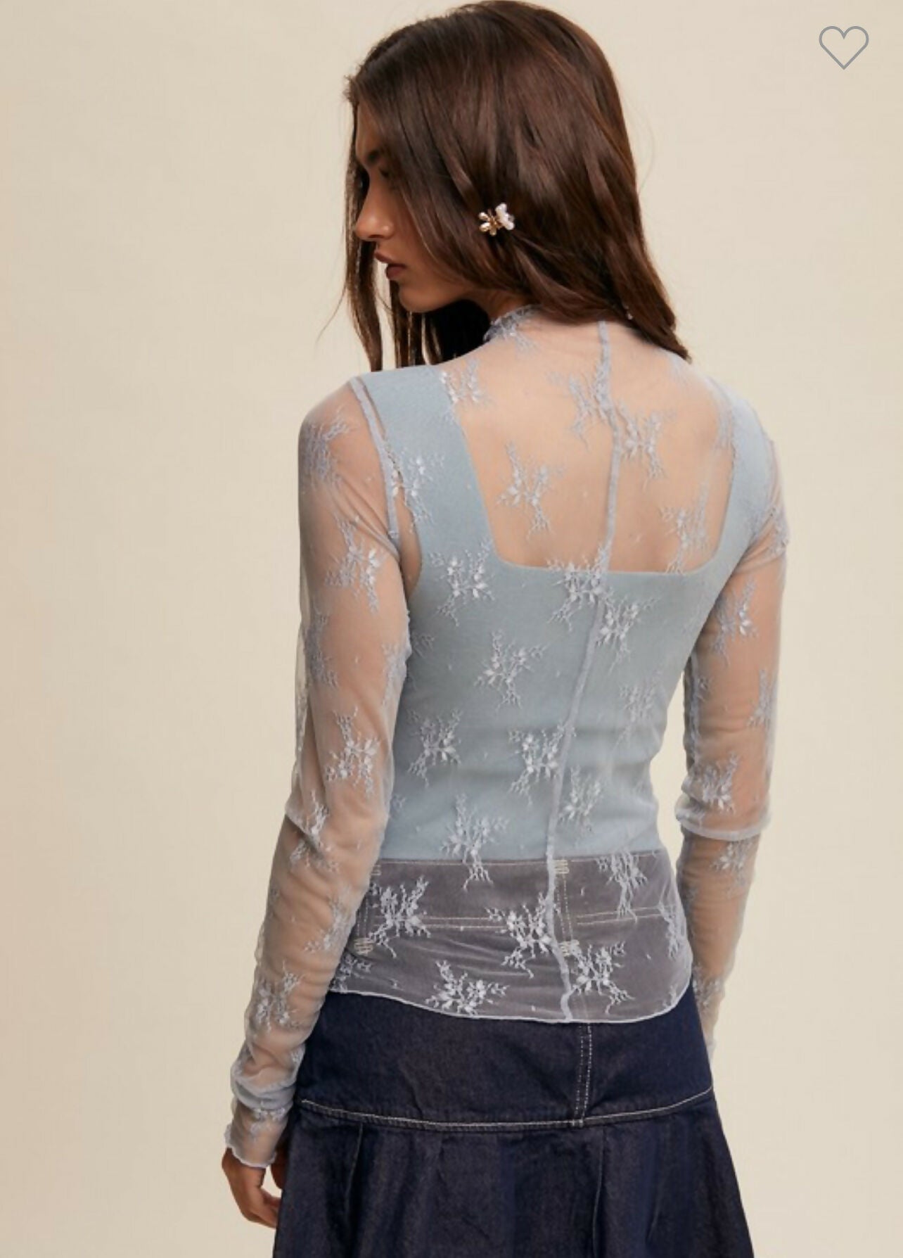 Blue Lace Sheer Long Sleeve