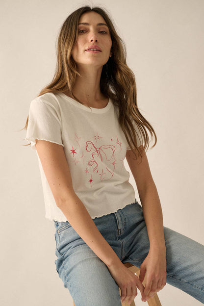 Shining Ribbon Garment-Washed Graphic Tee