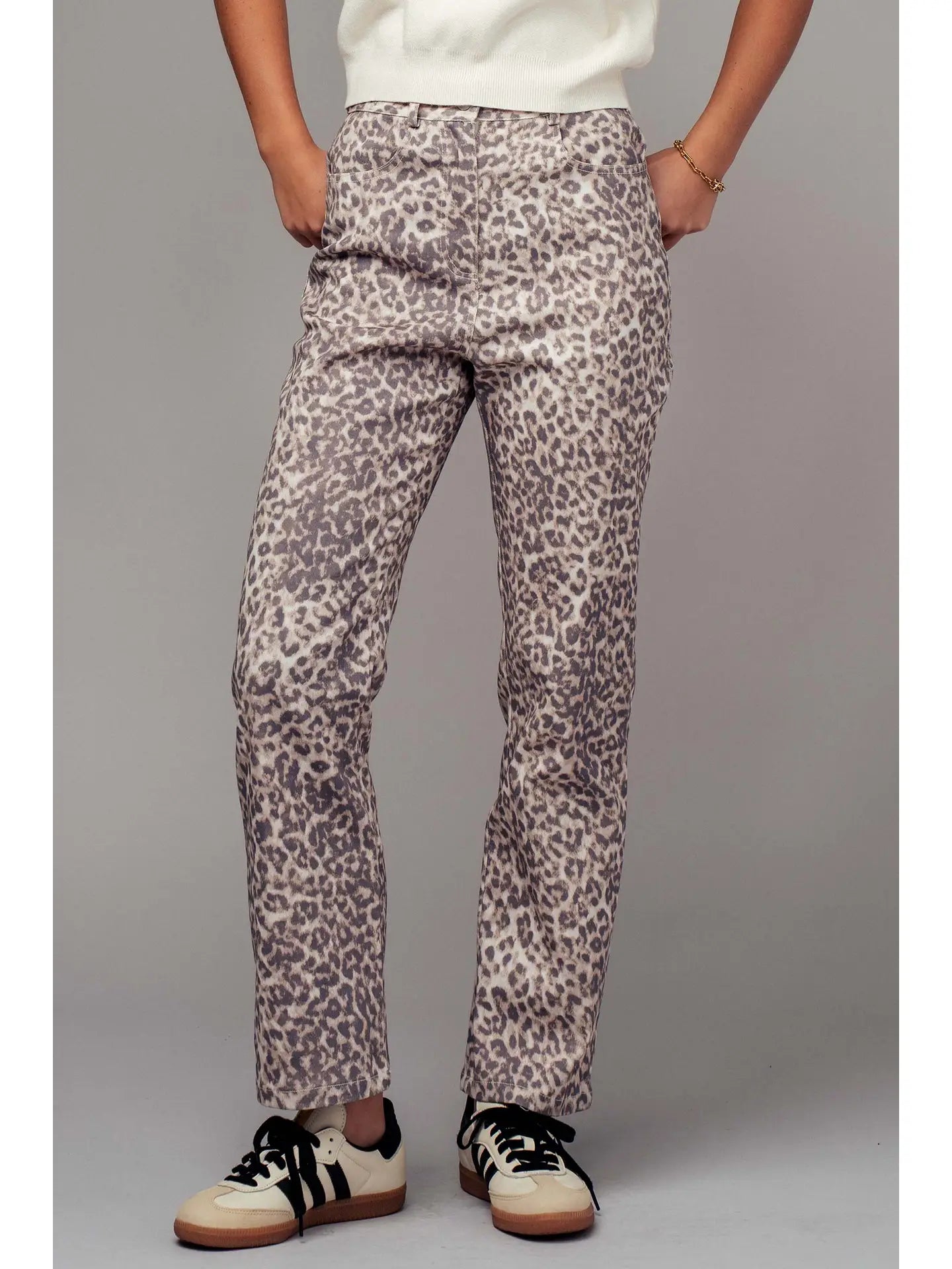 Leopard Print High-Rise Straight-Leg Pants