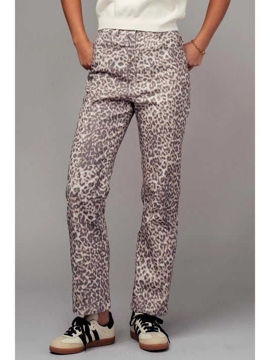 Leopard Print High-Rise Straight-Leg Pants