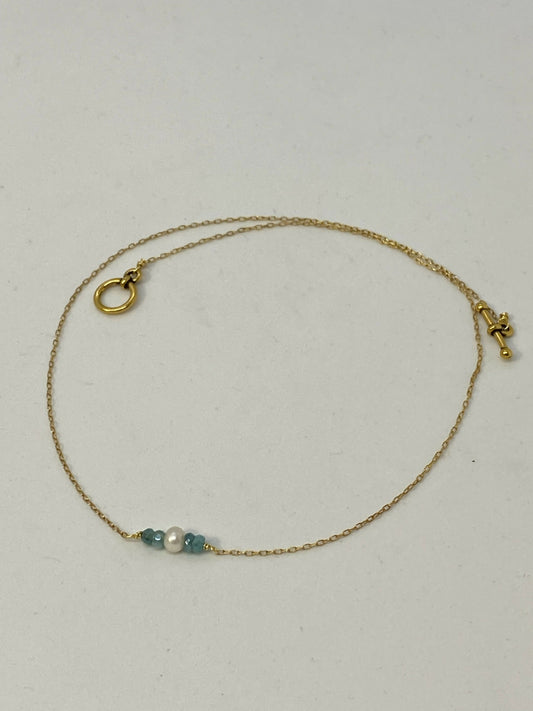Tiny Aquamarine & Pearl Necklace