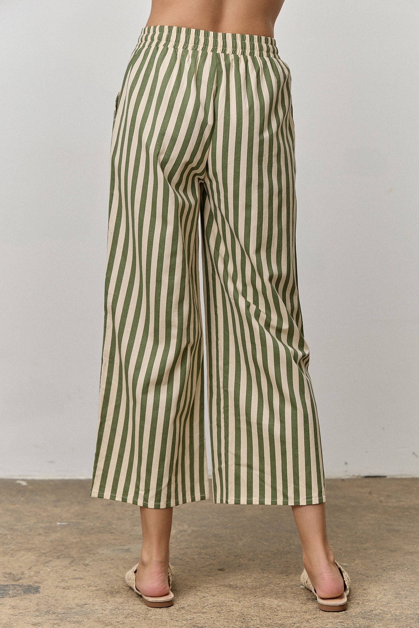 Olive Striped Drawstring Pants