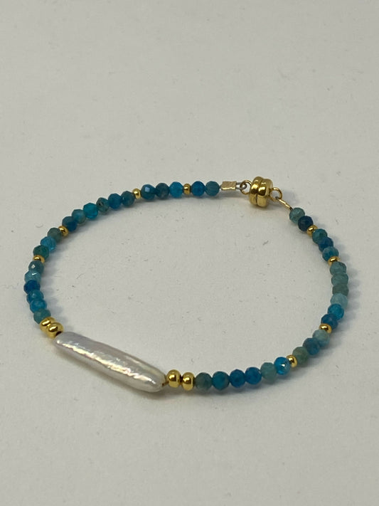 Blue Apatite Gemstone & Mother of Pearl Bracelet