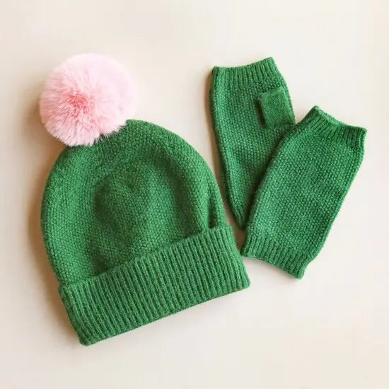 Knitted Beanie and Hand Warmers