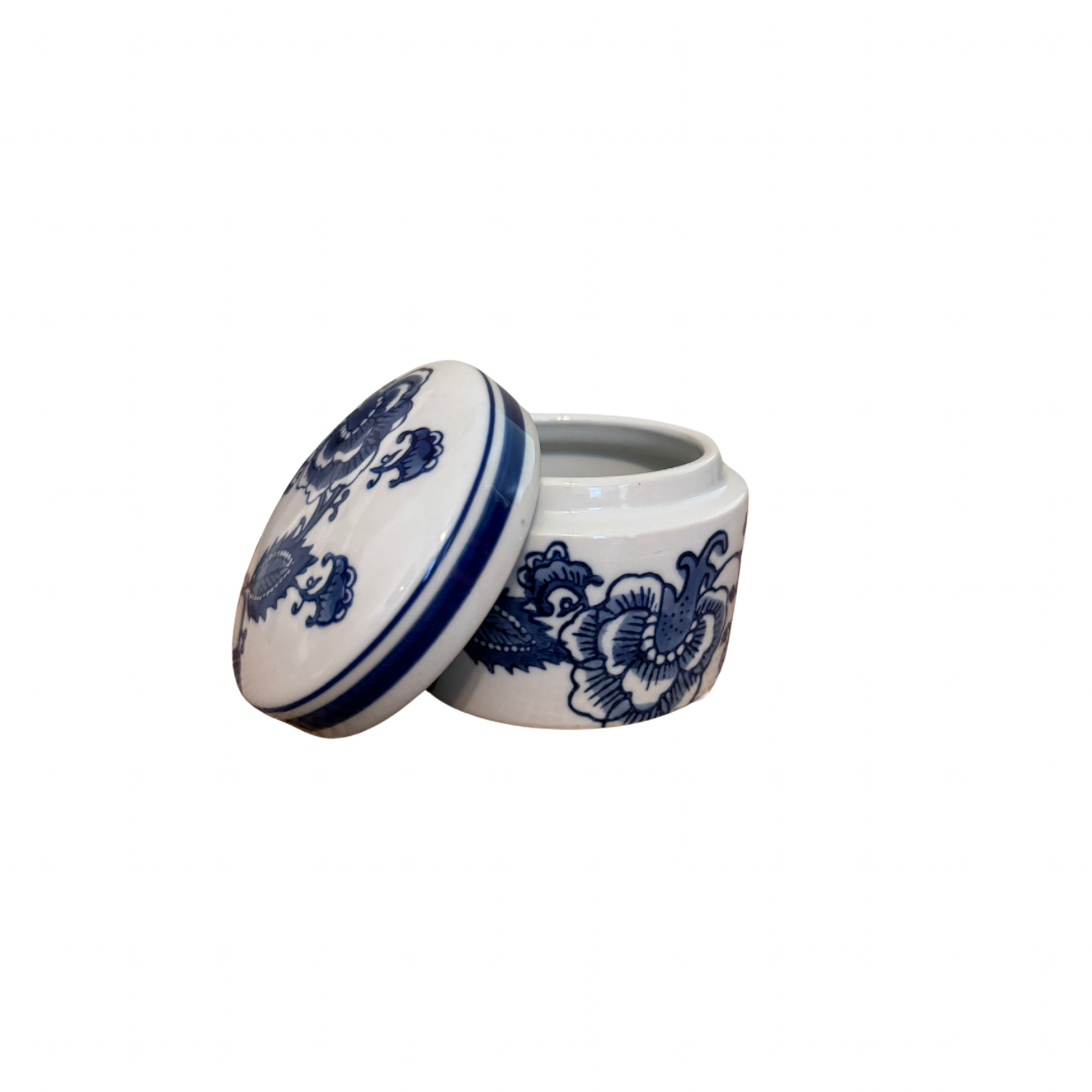 Blue and White Trinket Dish with Lid