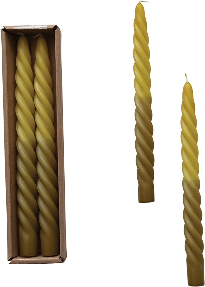 Twisted Taper Candles In Green