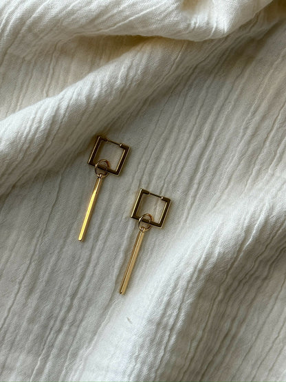 Square Earrings In Gold Shades With Pendants