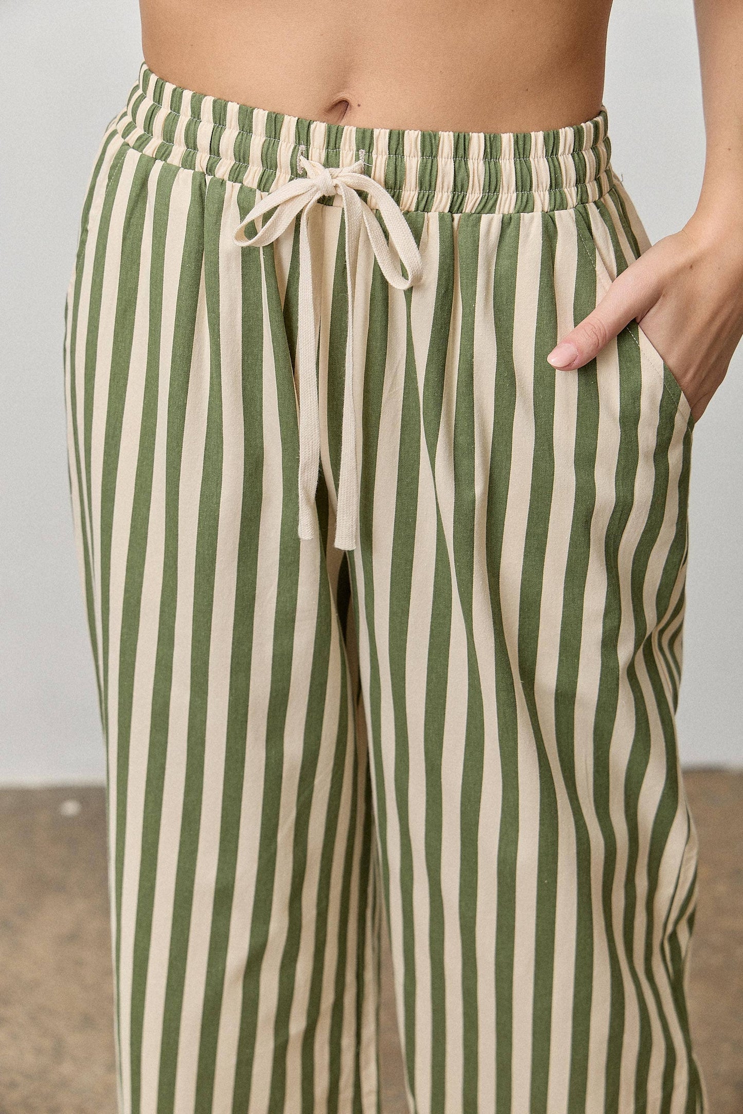 Olive Striped Drawstring Pants