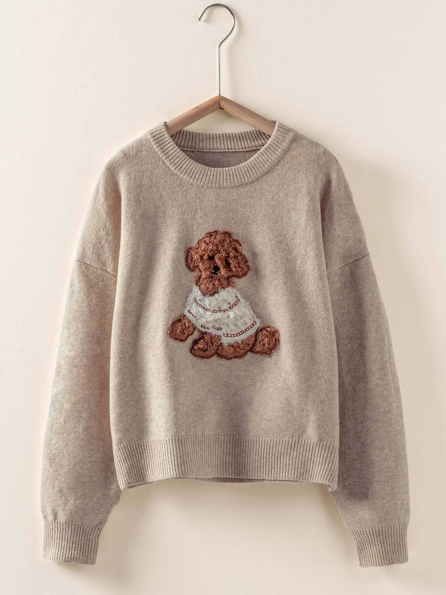 Whimsical Puppy Applique Knit Sweater