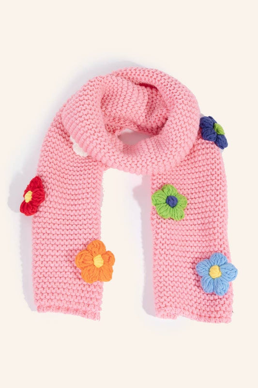 Crochet Knit Flower Oblong Scarf