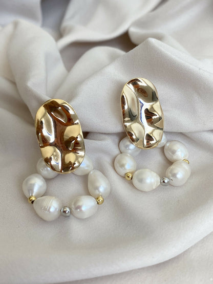 Bold pearl drop earrings in gold tone