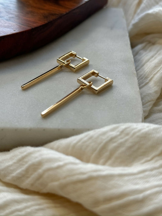 Square Earrings In Gold Shades With Pendants