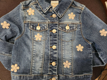 Sparkle Crystal Floral Patched Toddler Denim Jacket