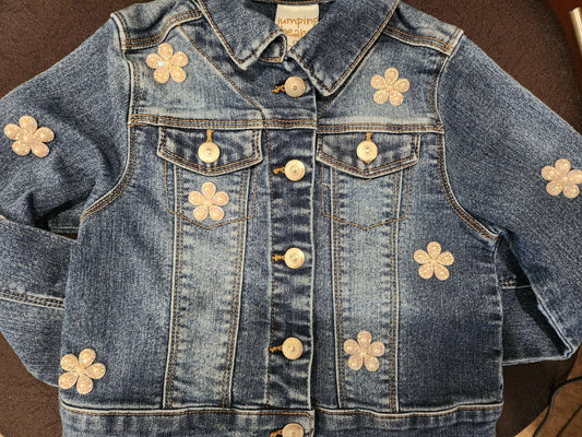 Sparkle Crystal Floral Patched Toddler Denim Jacket