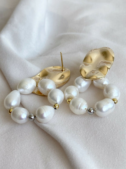 Bold pearl drop earrings in gold tone