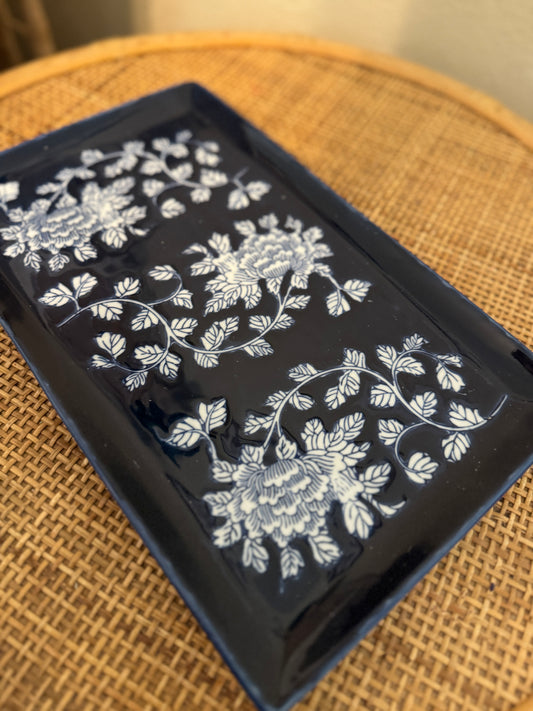 Blue Floral Ceramic Tray
