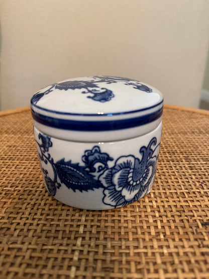 Blue and White Trinket Dish with Lid