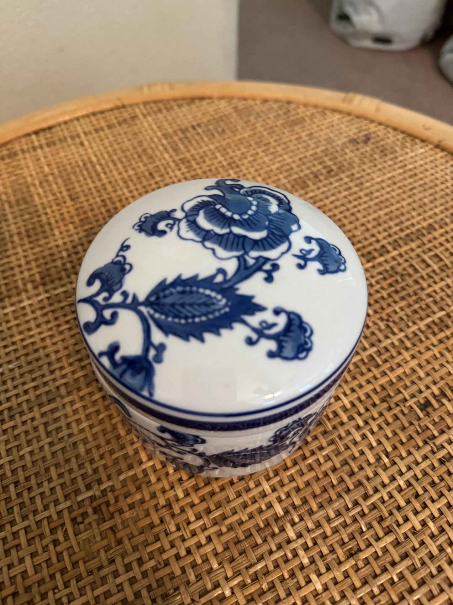 Blue and White Trinket Dish with Lid