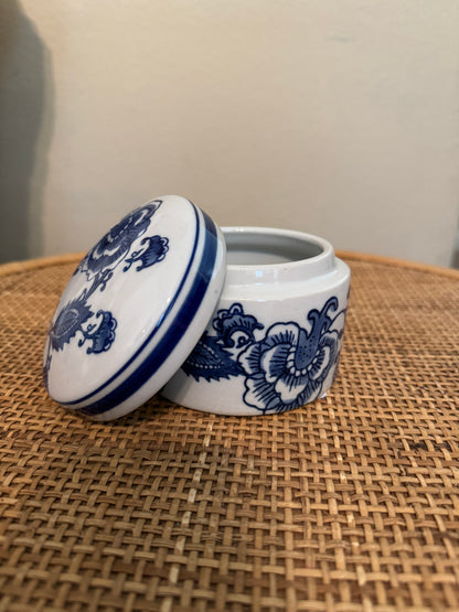 Blue and White Trinket Dish with Lid