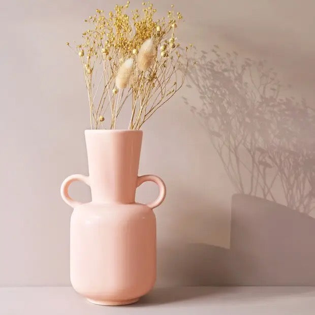 Pink Ceramic Vase with Handles