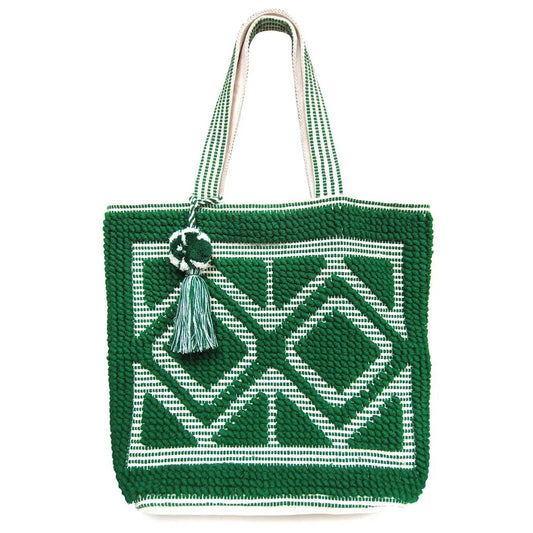 Boho Woven Pom Pom Tassel Tote Bag